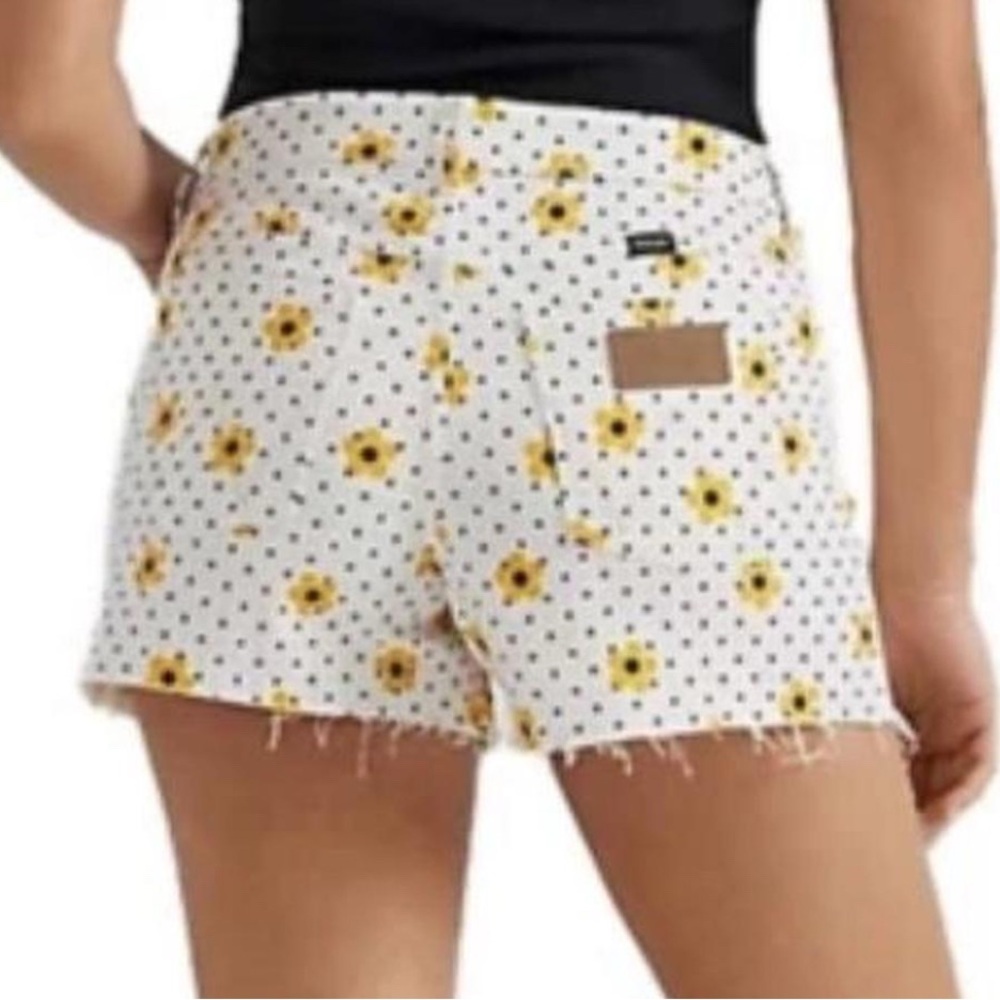 Sunflower Print White Denim Shorts - Women's